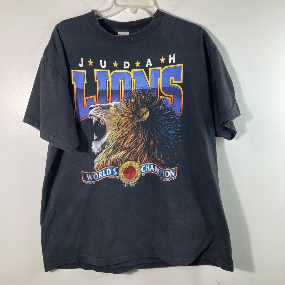 Mens Vintage 80s Delta Living Epistles Judah Lions Tee‎ Shirt Black XL Cotton